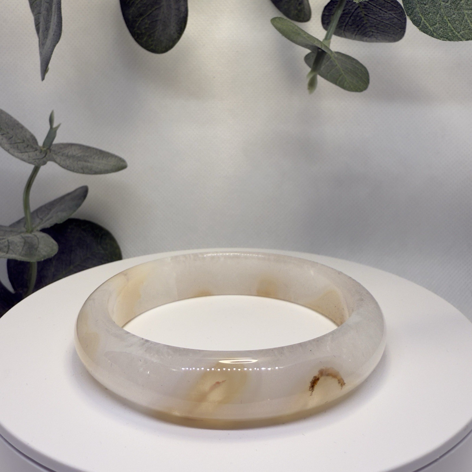 Cherry Blossom Agate Hard Bangle Size: 58.5MM Width: 13.2MM