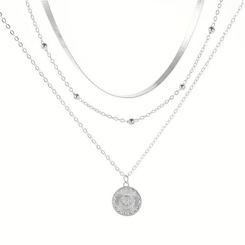 Simple Multi Layered Lotus Pendant Necklace