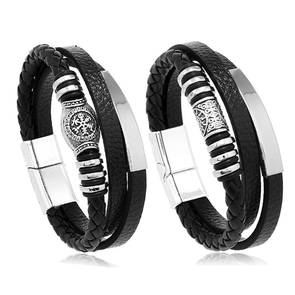 2PC Men’s Leather Bracelet Multilayer Braided Rope Charm Jewelry 21CM