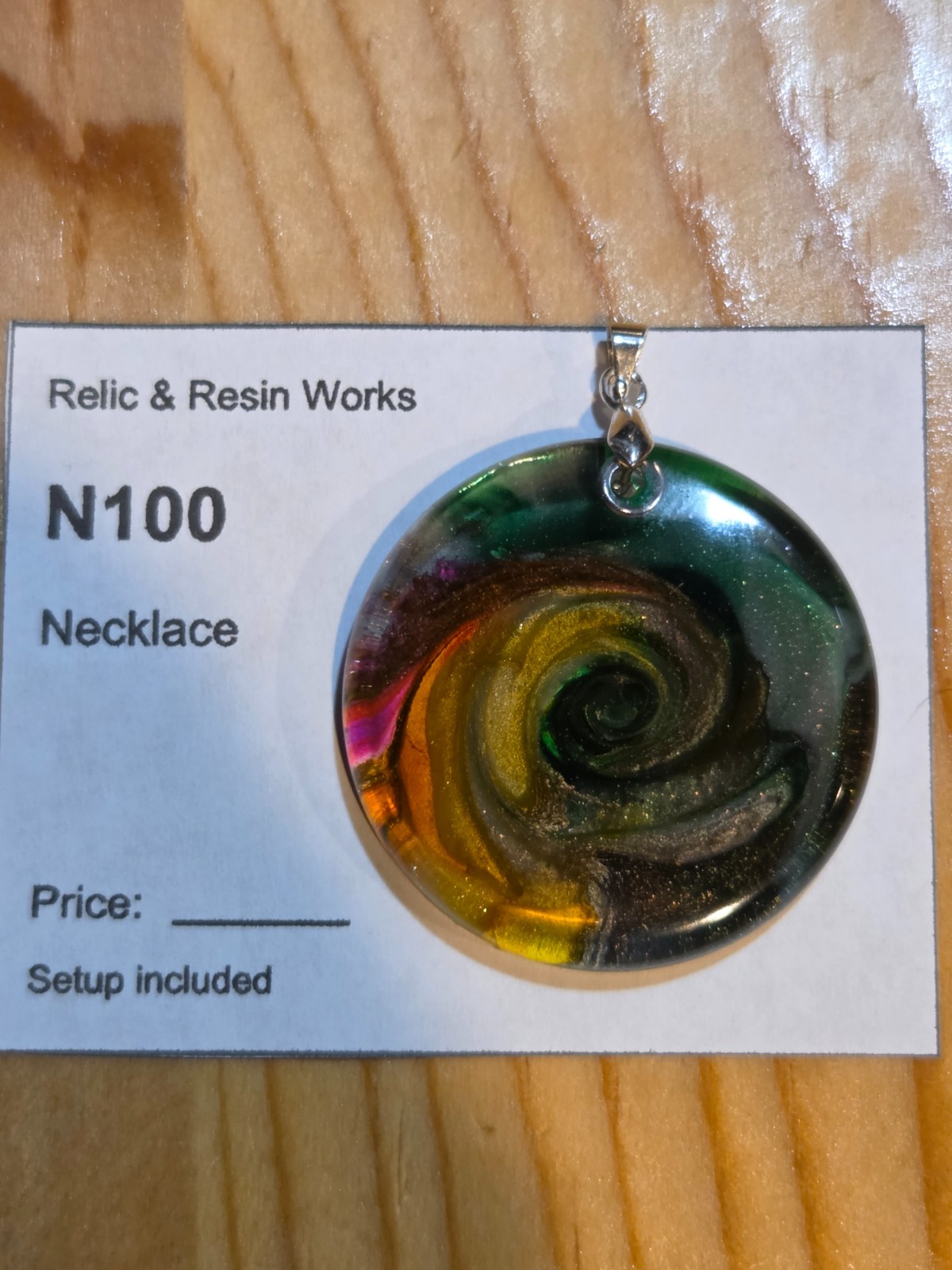 Handmade Cosmic Nebula Petri Effect Resin Pendant Necklace Round N100