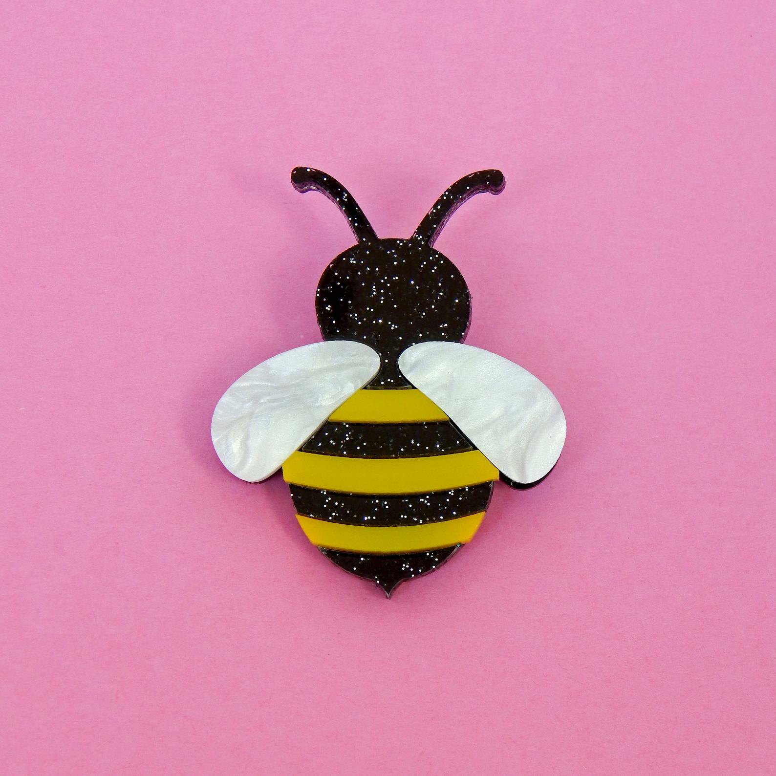 Acrylic Bee Brooch, Cute Yellow and Black Bumblebee Insect Nature Pin Jewelry