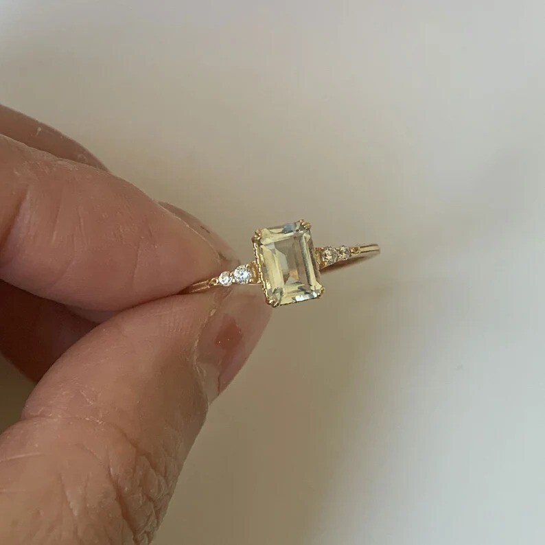 Emerald Cut Green Amethyst Gemstone Silver Ring Handmade Womens Ring