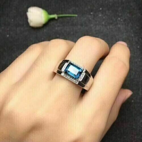 2Ct Emerald Cut Simulated Blue Diamond Women’s Ring 14k White Gold Plated Silver
