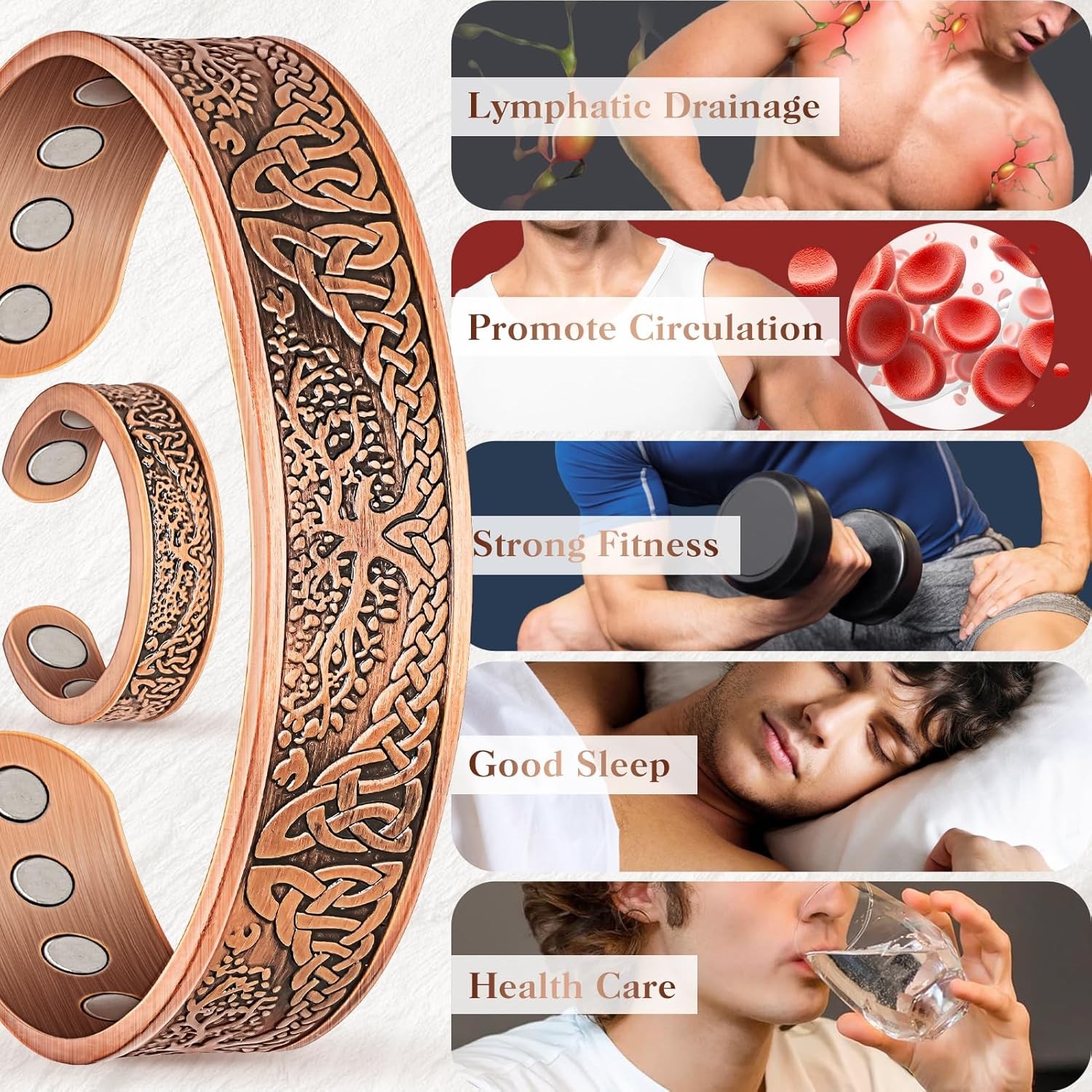 Mahnco Copper Bracelet for Men & Women,12X Strength Magnetic Bracelets & Lymphat