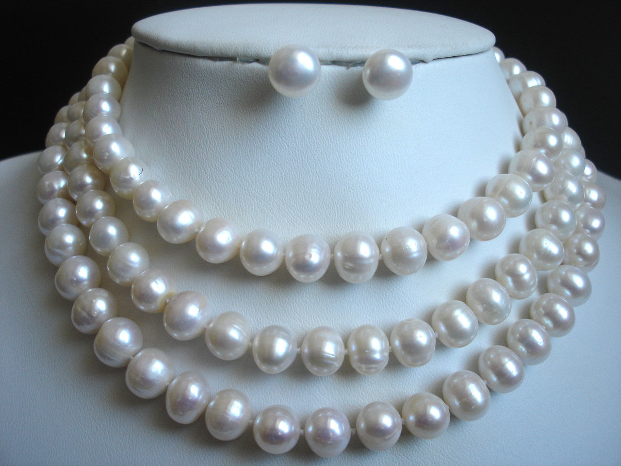 8-9MM White Freshwater Cultured Pearl Necklace 925 Silver Earrings Set 36” AA