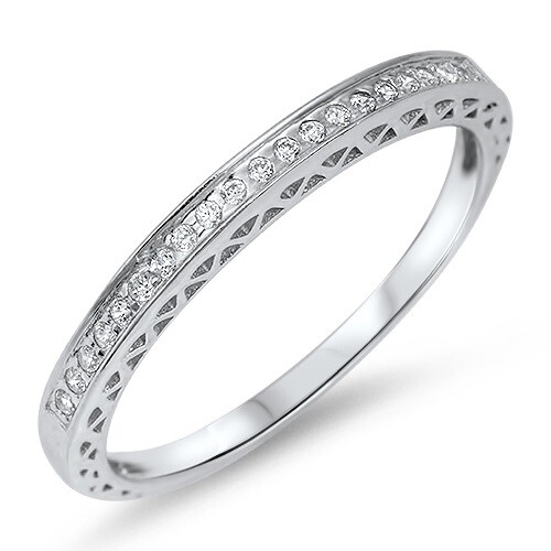 .925 Sterling Silver Clear CZ Eternity Wedding Band Promise Ring Size 5 to 10