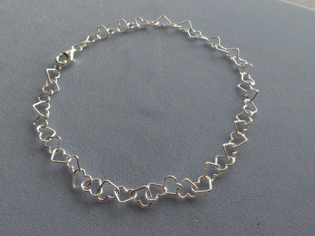 11″ ANKLE BRACELET ITALIAN STERLING SILVER OPEN HEART STYLE 7mm ITALY 925