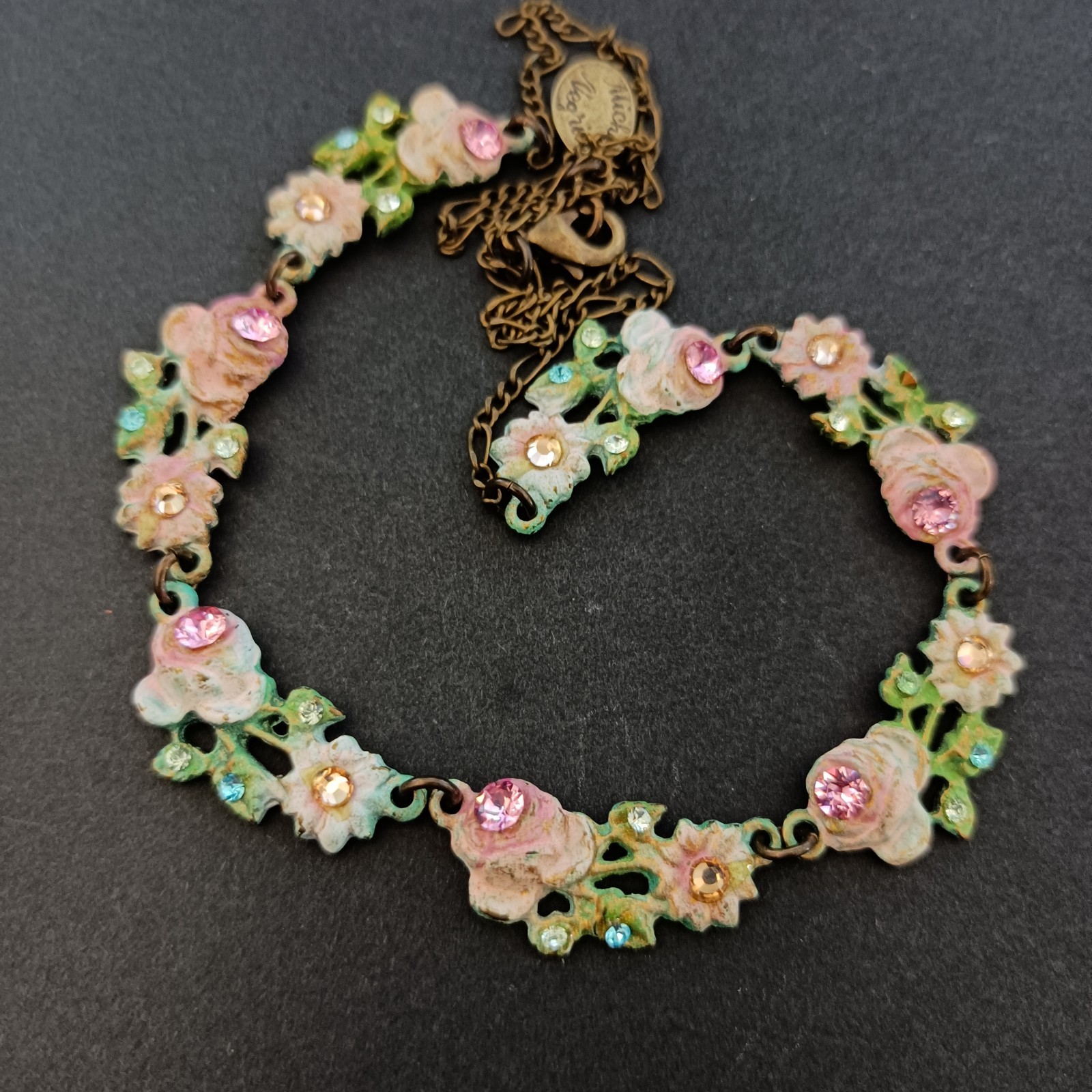 Romantic Michal Negrin Necklace Pastel Floral Enamel Choker Fairy Shabby Chic