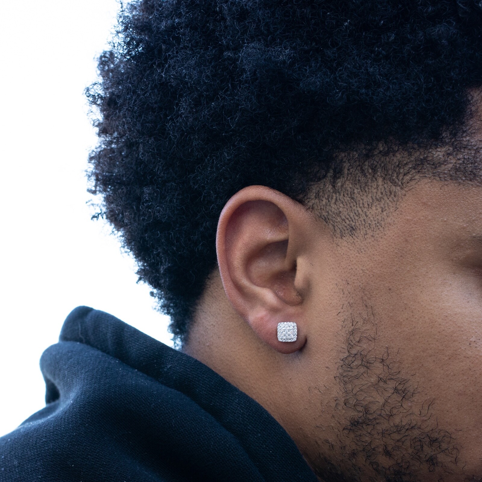 Men’s Small 925 Sterling Silver Iced Square Cube Shape Hip Hop Cz Stud Earrings