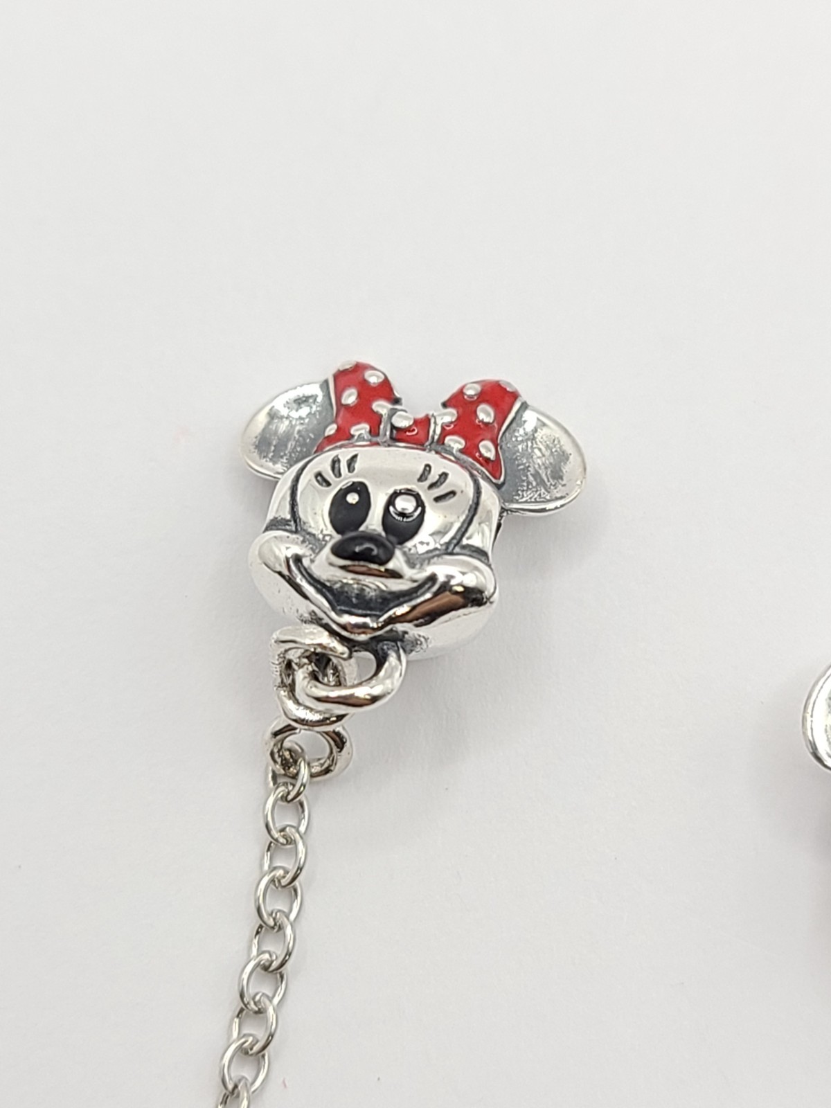 Silver Mickey & Minnie Mouse European Safety Chain Dangle Charm Bead!
