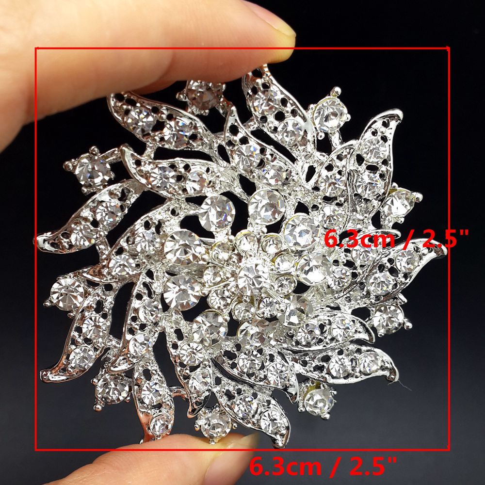 Lot32 Bulk Alloy Silver Rhinestone Crystal Flower Brooches Pins DIY Bouquet