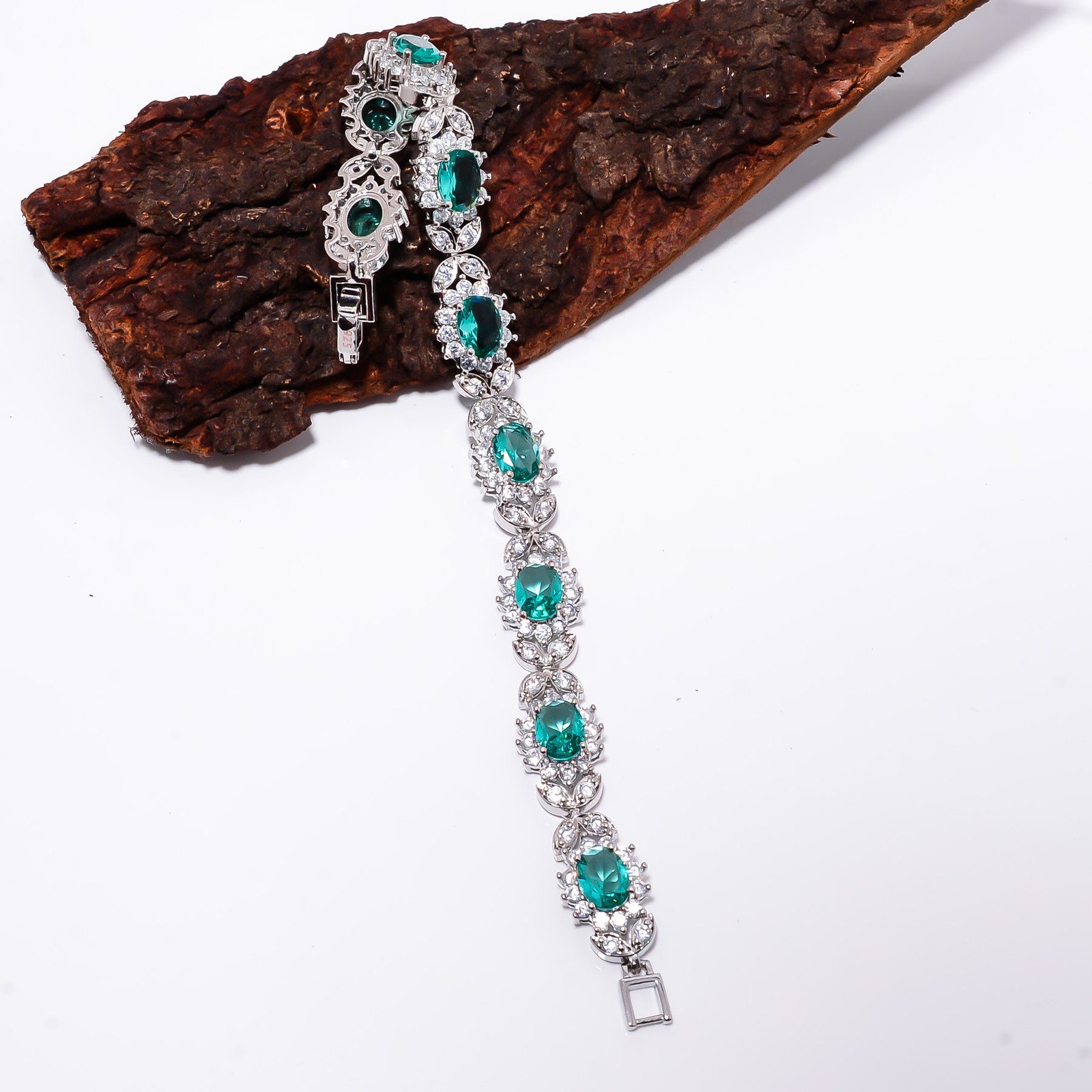 Paraiba Tourmaline, CZ 925 Sterling Silver Tennis Bracelet B129067