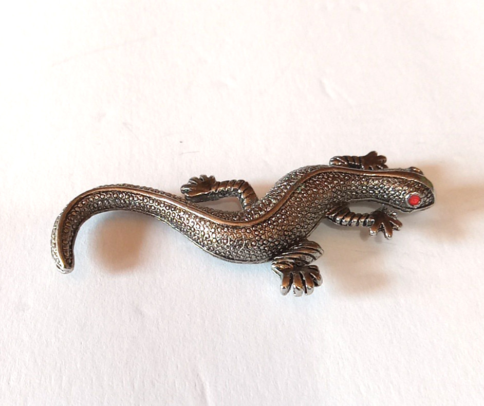 Vintage Lizard Brooches Silver Tone Red Eyes Fashion Jewelry Pins