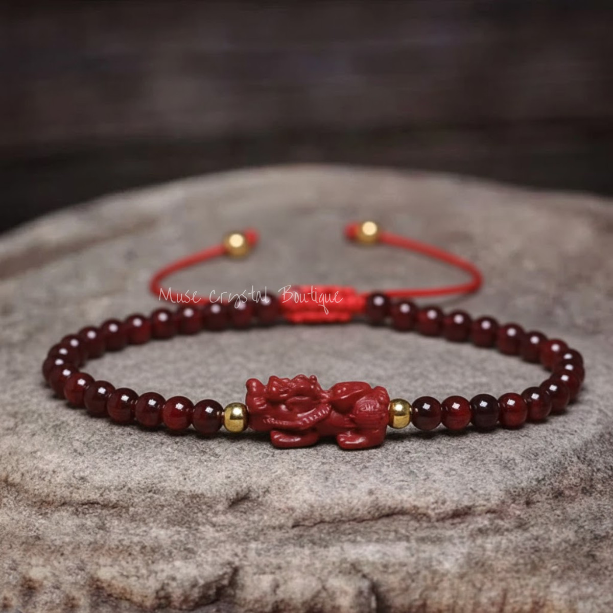 Dragon Charm Garnet Bracelet Healing Crystal Protection Handmade Love Bracelet