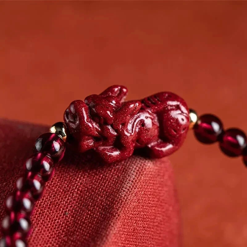 Natural Garnet 4mm Bead Pixiu Healing Wealth Protection Luck Women Bracelet Gift