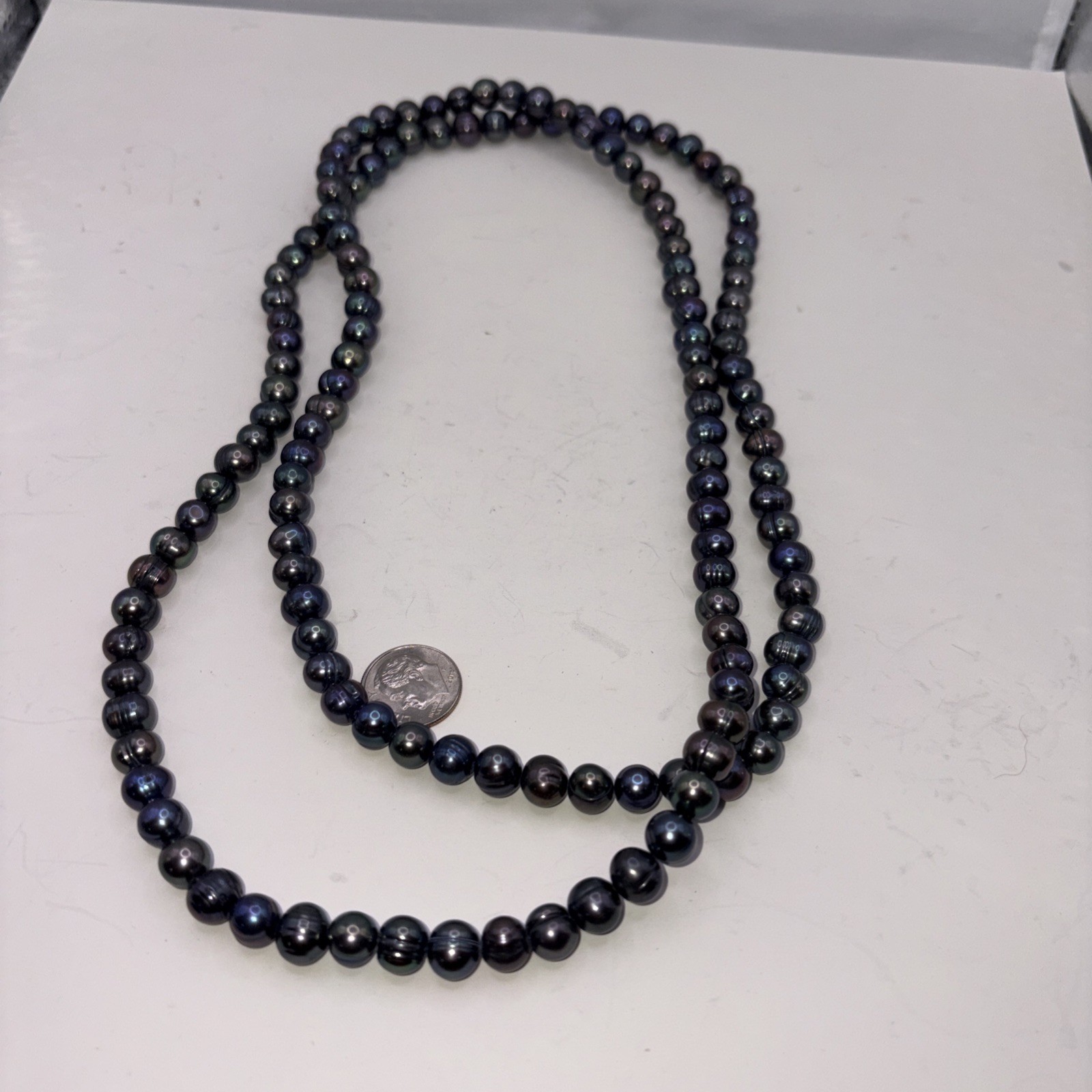 40 Inch Long 5-6 mm Black Peacock Freshwater Pearl Rope Necklace