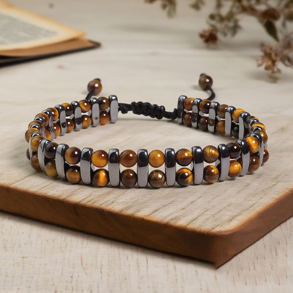 Premium Tiger’s Eye & Hematite Bracelet Genuine Stone Energy Men Jewelry Gift