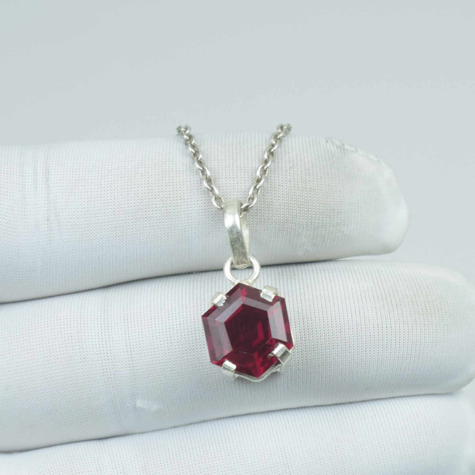21Ct Hexagon Garnet Necklace, January Birthstone Gift For Her Jewelry,
