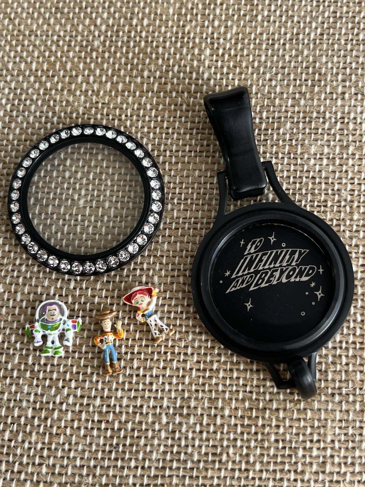Origami Owl Large Black W/Clear Crystal Lanyard Base Disney Pixar Toy Story