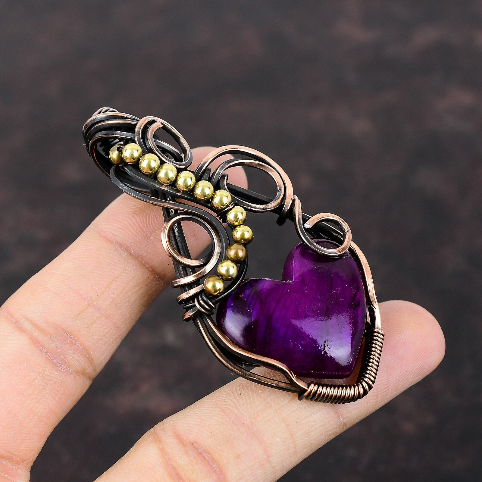 Gift For Her Purple Fire Labradorite Wire Wrapped Pendant Copper Jewelry 2.95″