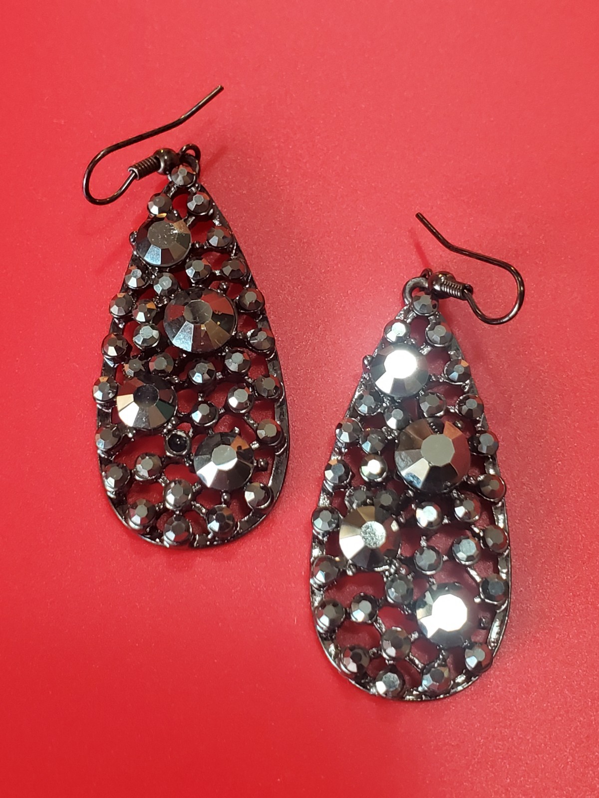 Park Lane Game On Pierced Earrings Fish Hook Hematite Black Swarovski Crystals