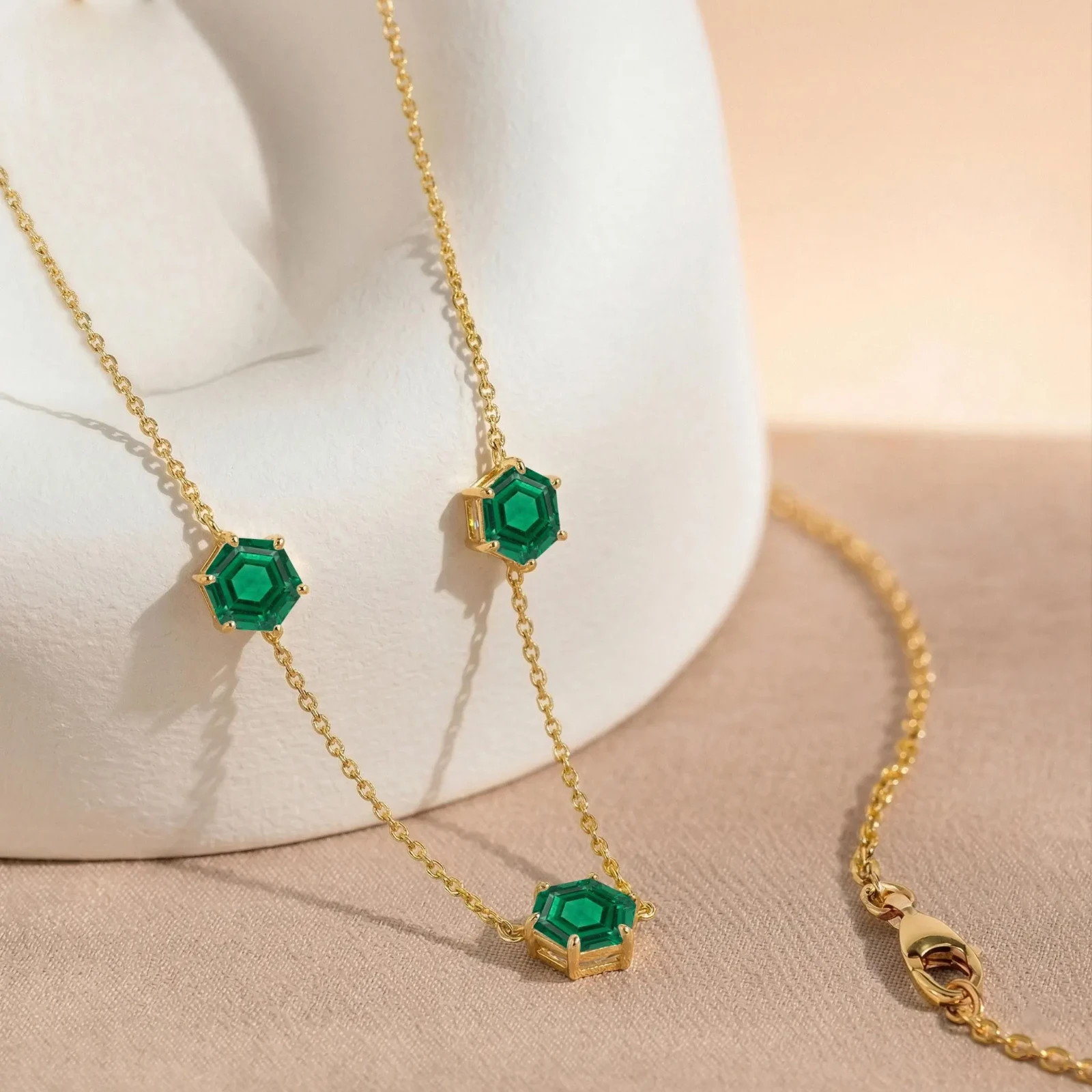Emerald Station Necklace, Minimalist Emerald Necklace, 925 Silver Jewelry Gift