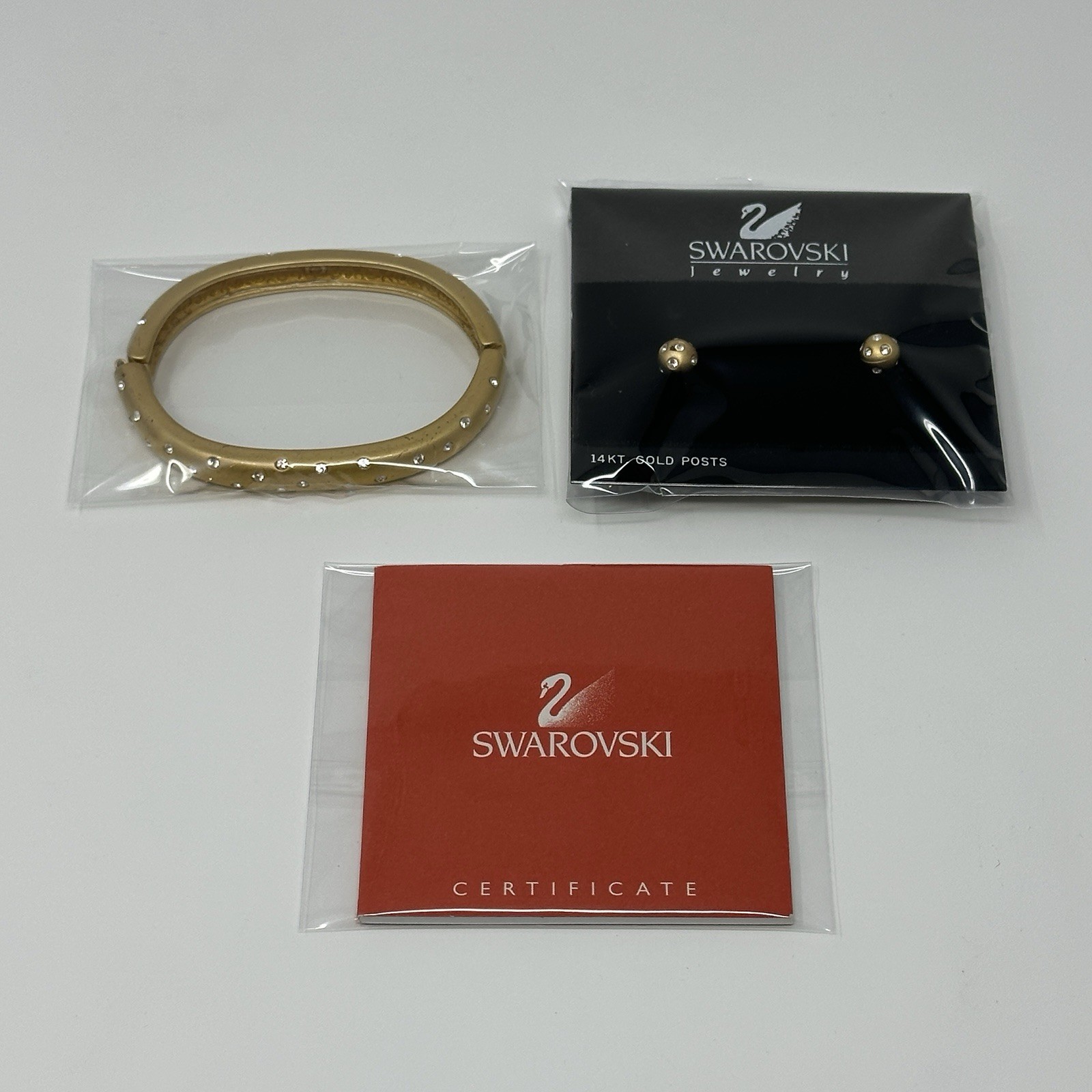 SWAROVSKI Crystal Pave Matte Gold Plated Bracelet & Earring 14k Gold Post – Set