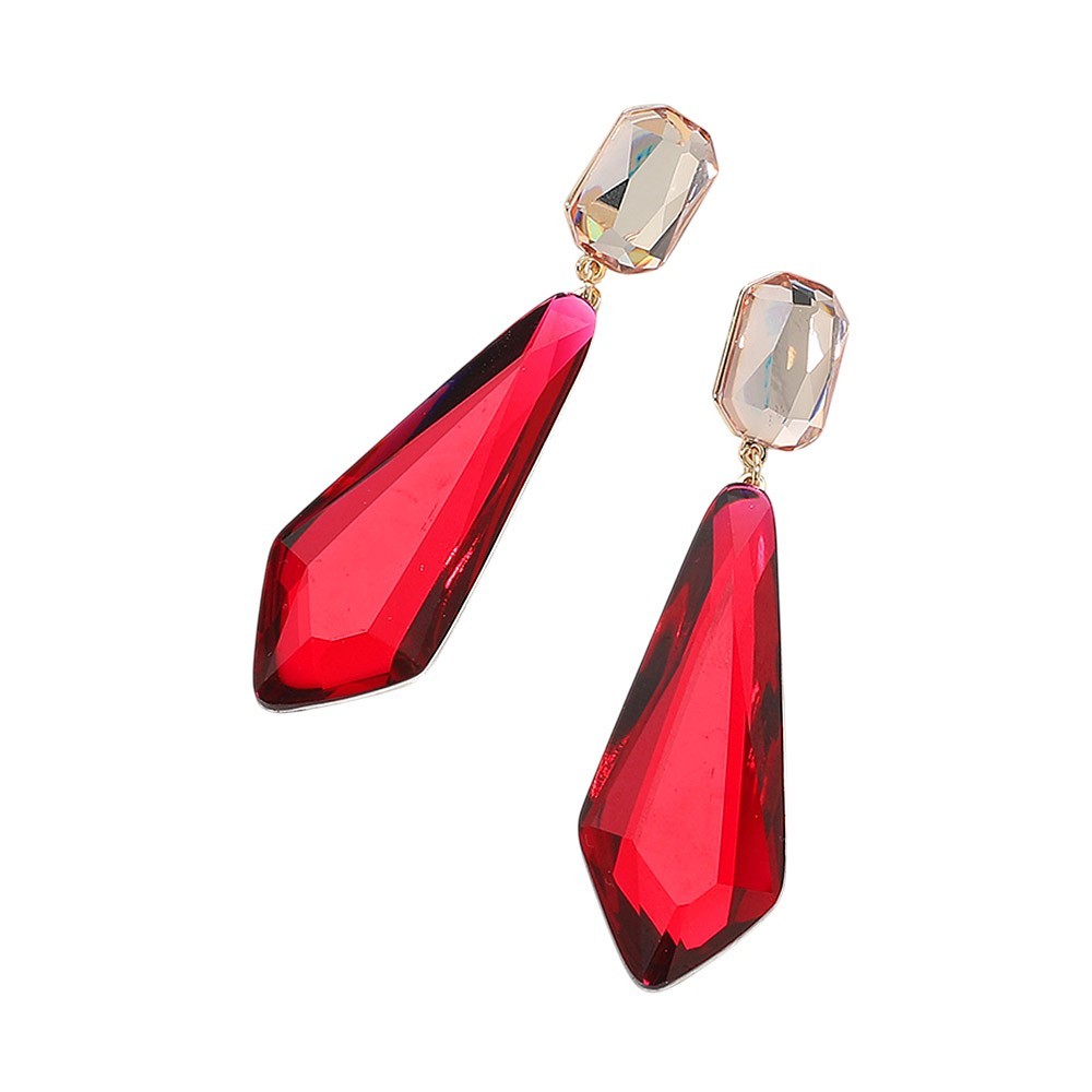 Faceted Long Fuchsia Teardrop Statement Earrings Crystal Drop Elongated