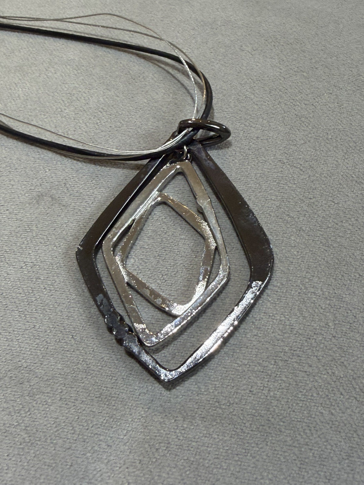 Chico’s Two-Tone Geometric Diamond Pendant Multi-Strand Cord Necklace Rhinestone