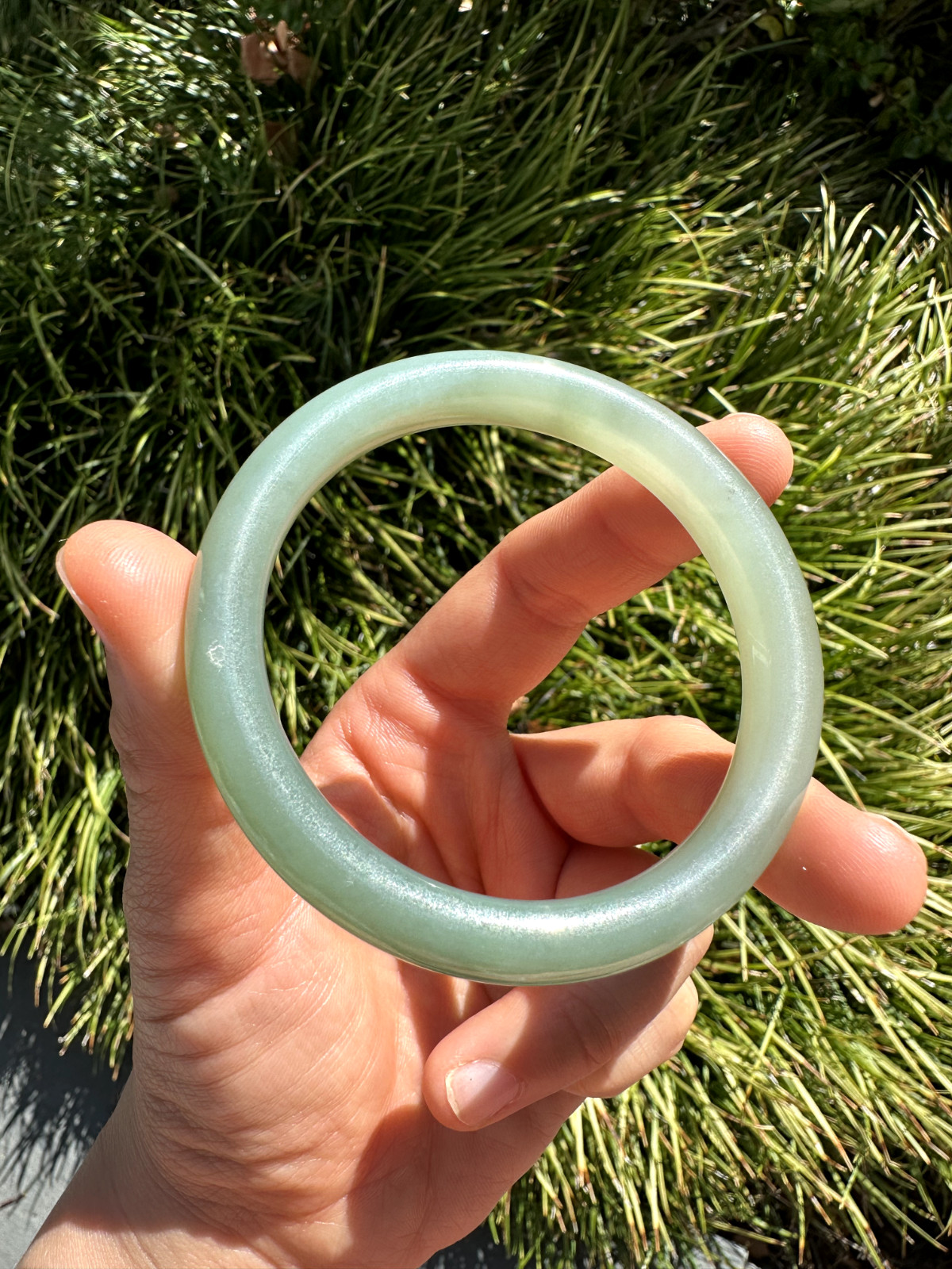 54.2mm Oily Water Duck Egg Green Nephrite Bangle Bracelet | 54口鸭蛋青和田玉手镯