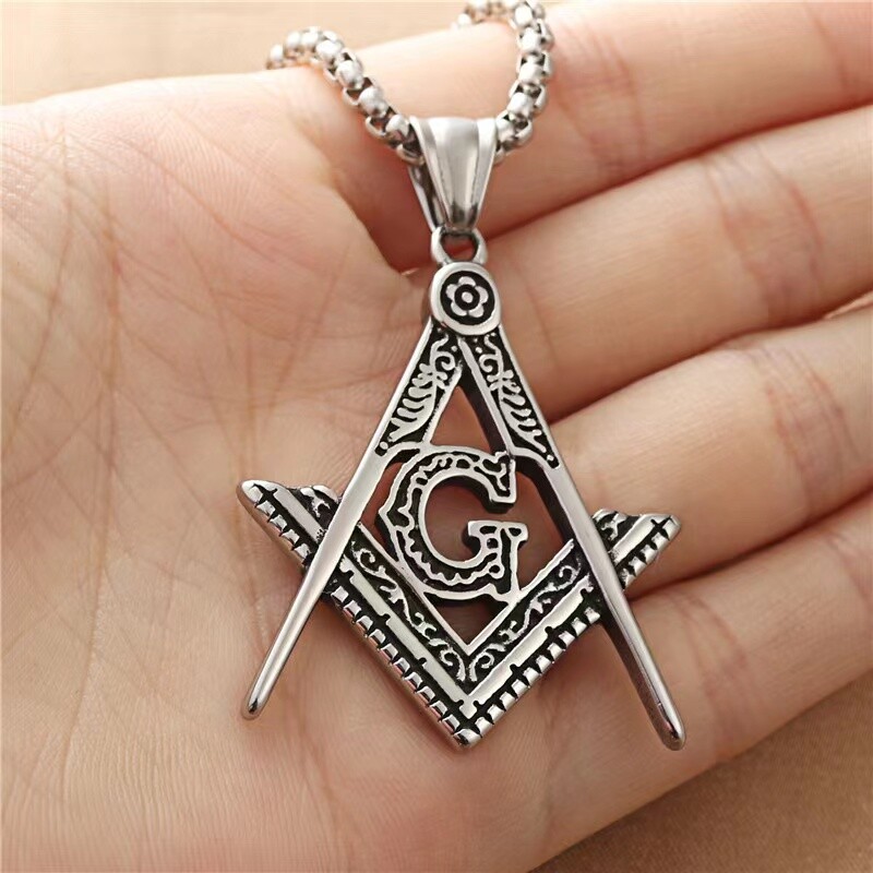 Mens Freemason Masonic Square & Compasses Pendant Punk Rock Necklace Chain 24″