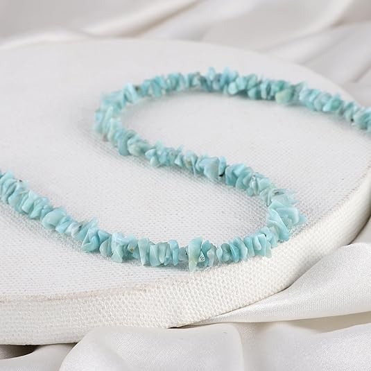 Natural Larimar Rough Nugget Beaded Necklace in 925 Sterling Silver, 24 Inch