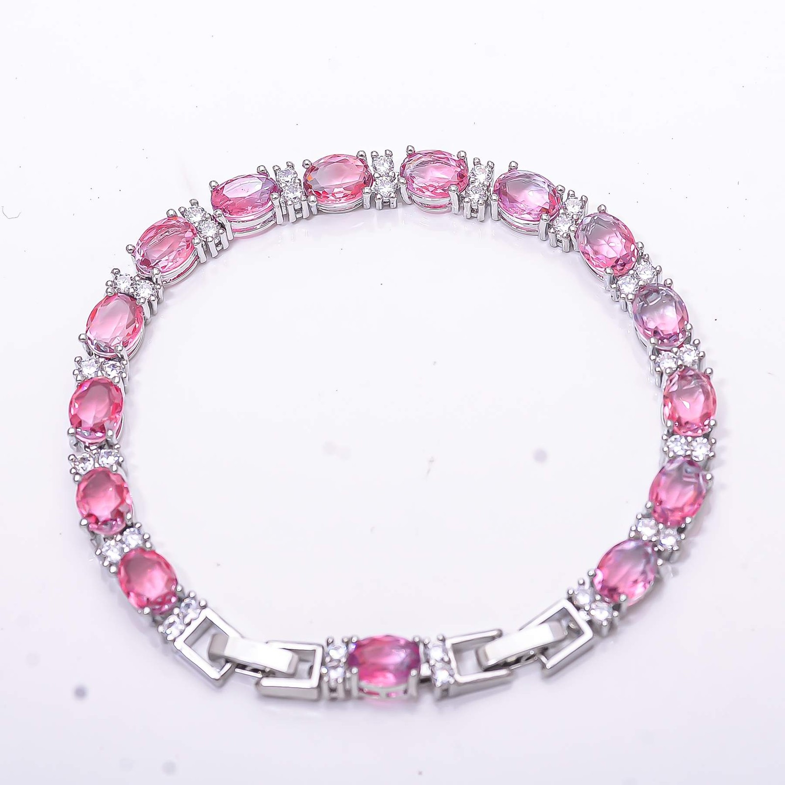 Bi-Colour Tourmaline & CZ Gemstone 925 Sterling Silver Tennis Bracelet 7.99″ B75