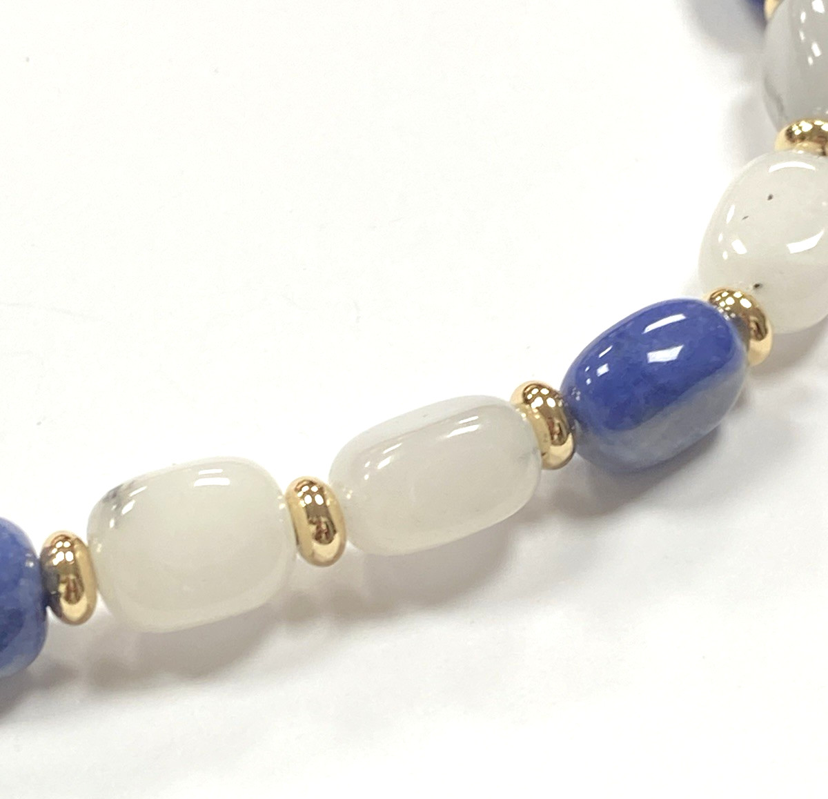 LR Branded gemstones beads Necklace up to 24″ in white and blue