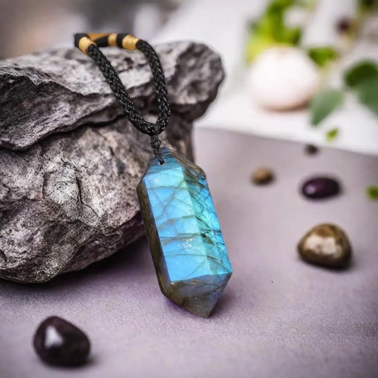 High Flash Labradorite Double Point Pendant Necklace Healing Crystal Gifts