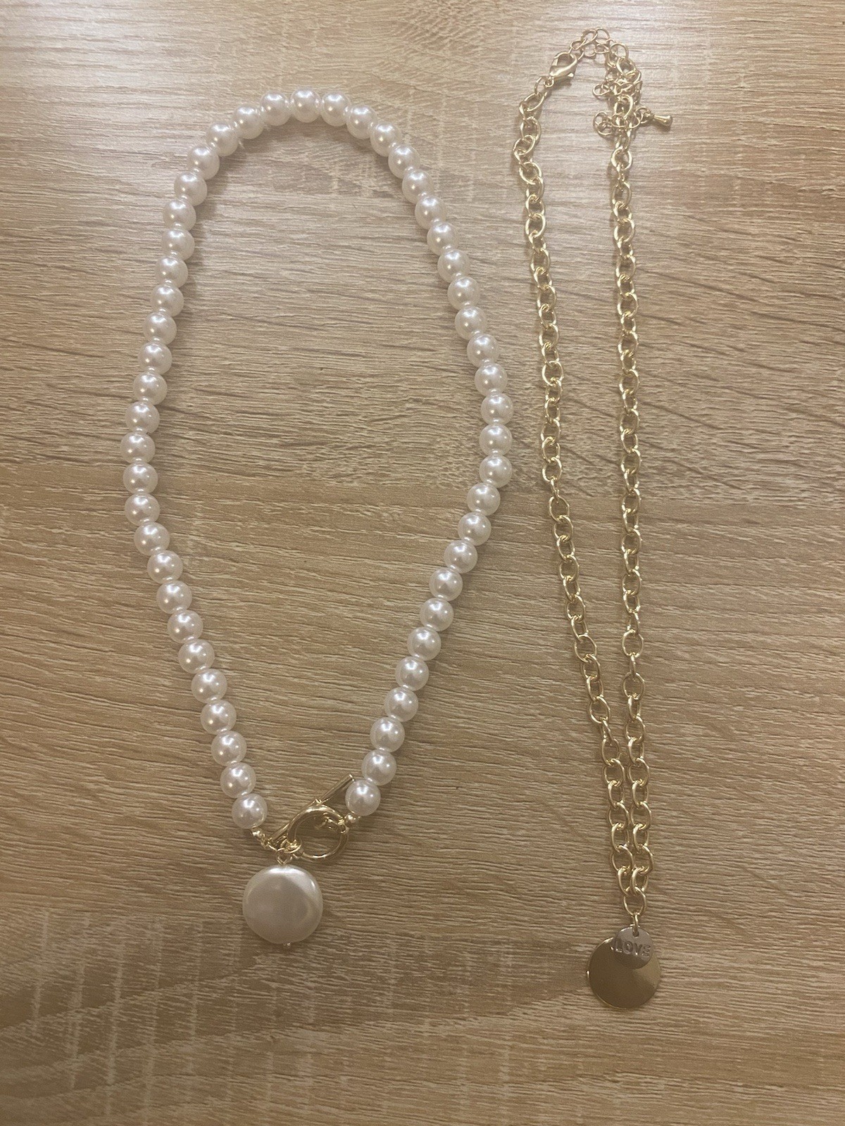 Preppy 2pc Faux Pearl Beaded Pendant Necklace + Gold Cable Chain set