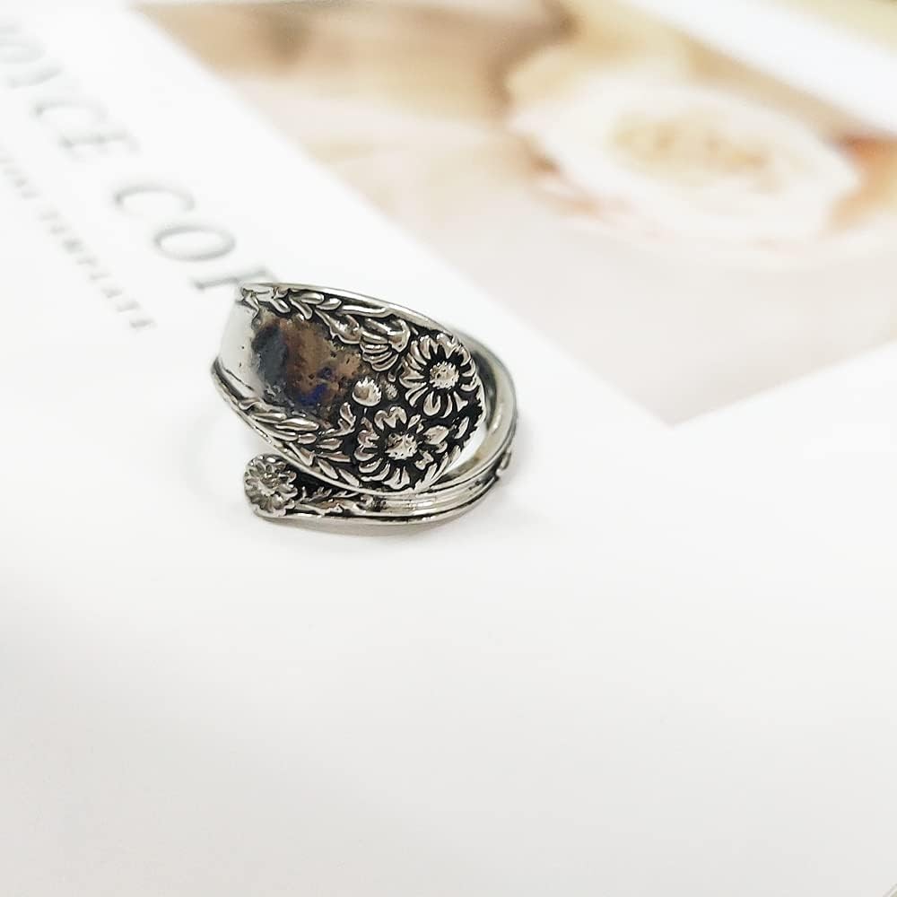 Sunflower Spoon Adjustable Rings Promise Wedding Engagement Statement Boho Vinta