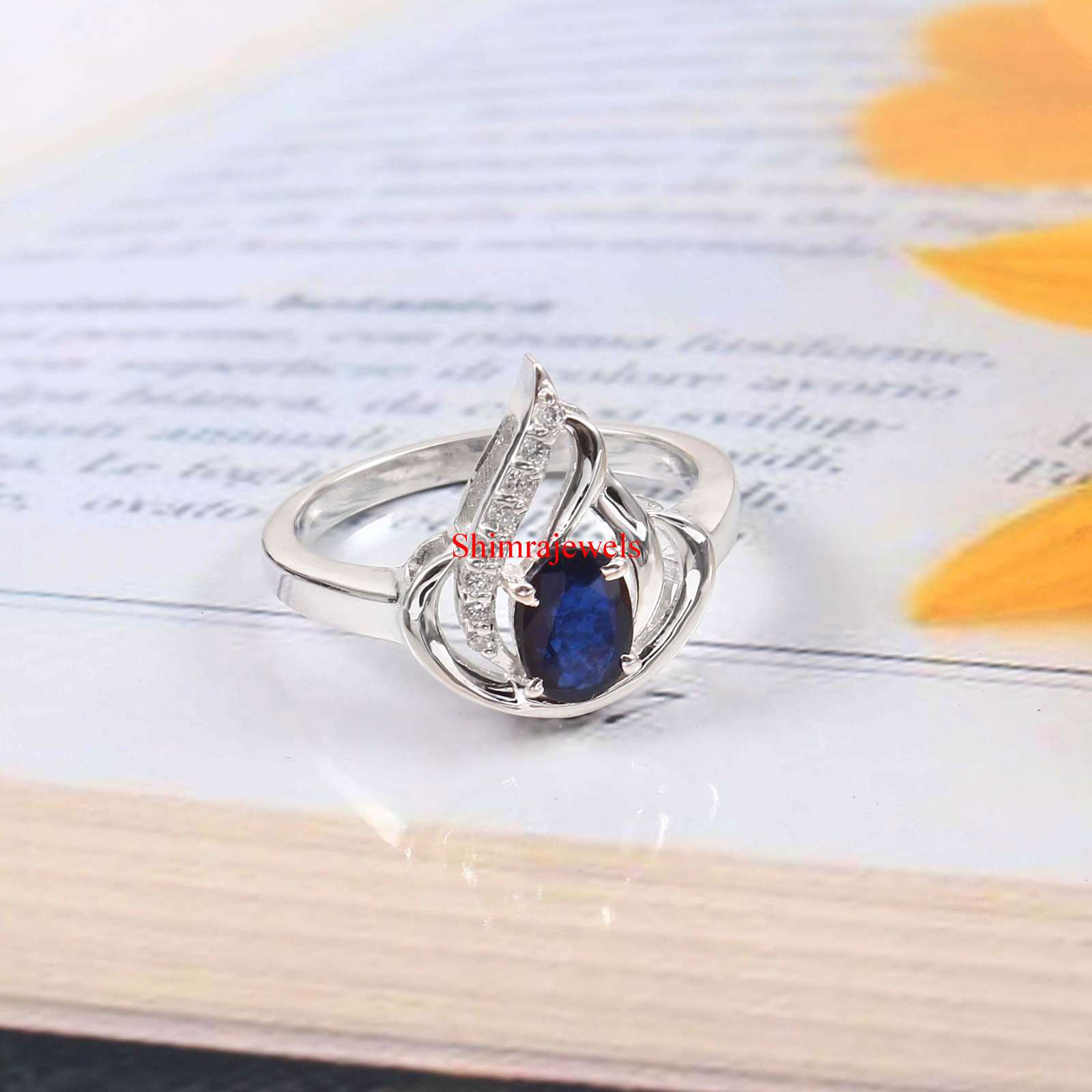 Heated Sapphire Gemstone With 18k White Gold Plated Silver Women’s Ring #13