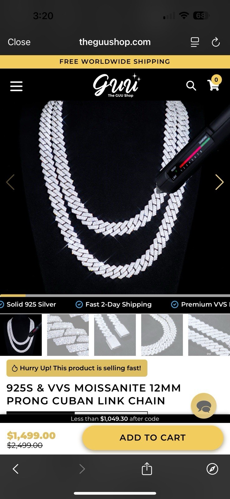 925s & VVS Moissanite 12MM Prong Cuban Link Chain