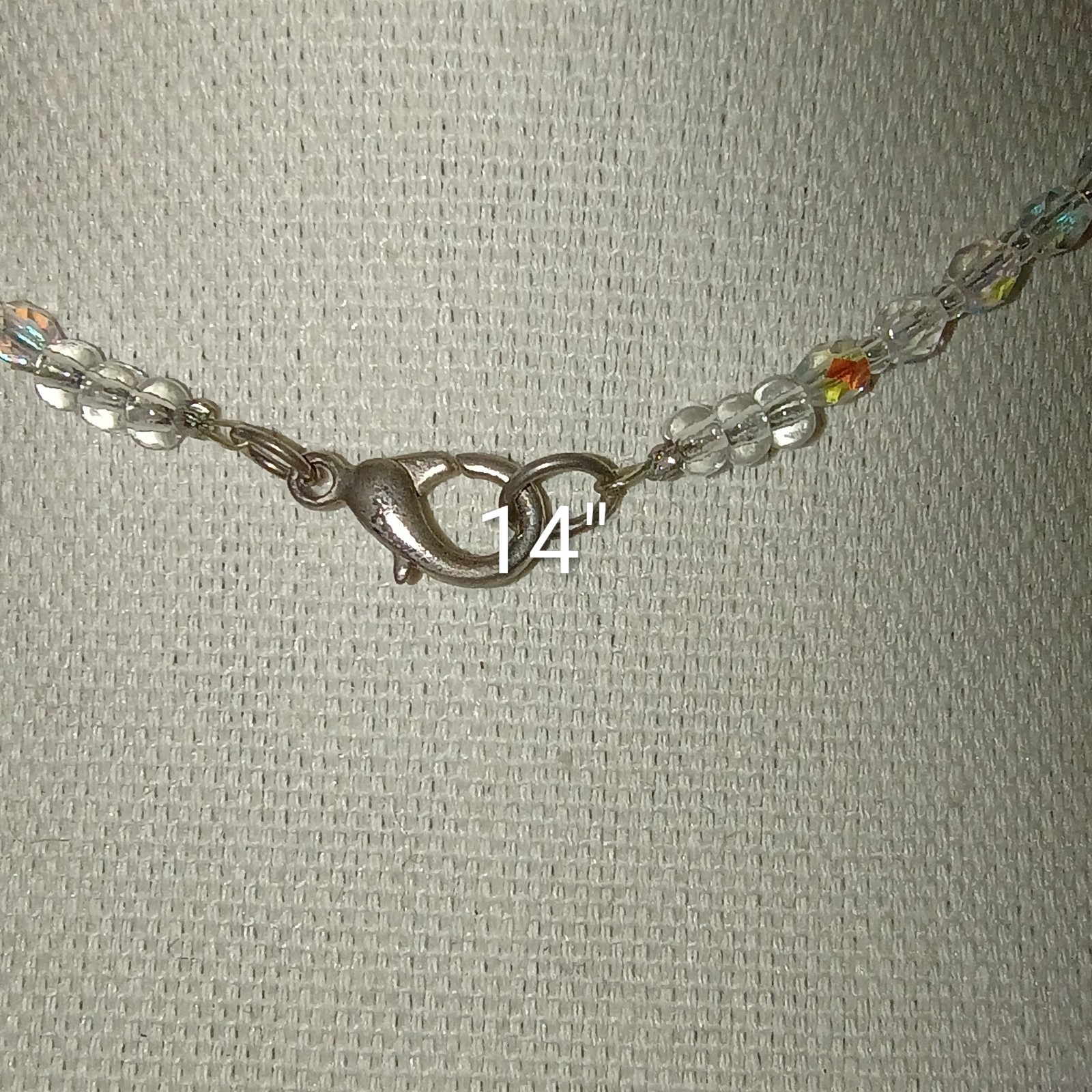 Orange & Clear Faceted Glass Beaded Necklace, Silver Tone, 14 in, Lobster Clasp