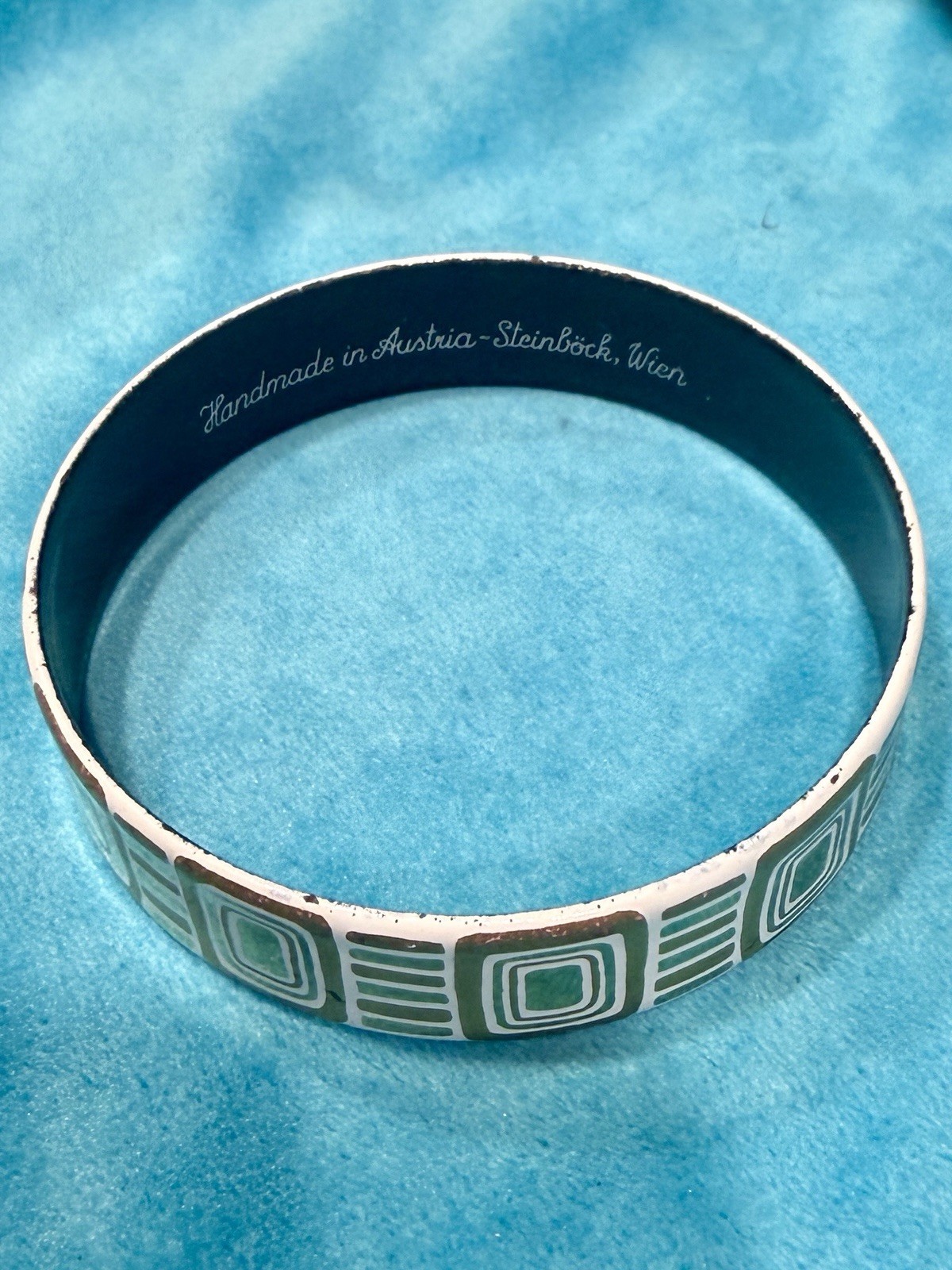 Vintage Steinböck Wien Vienna Austria Enamel Bangle Bracelet – White & Gold