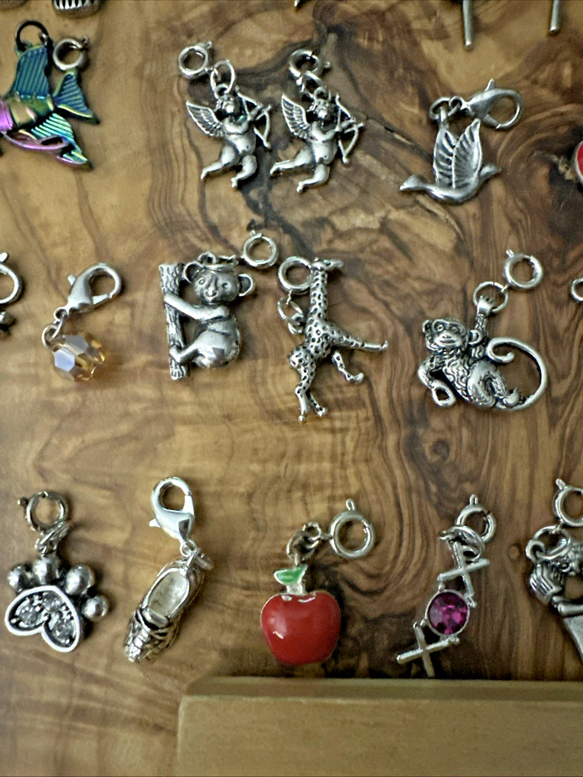30 Silver Tone Charms Lobster & Spring Ring Clasp Frog Rose Heart Cupcake XOX