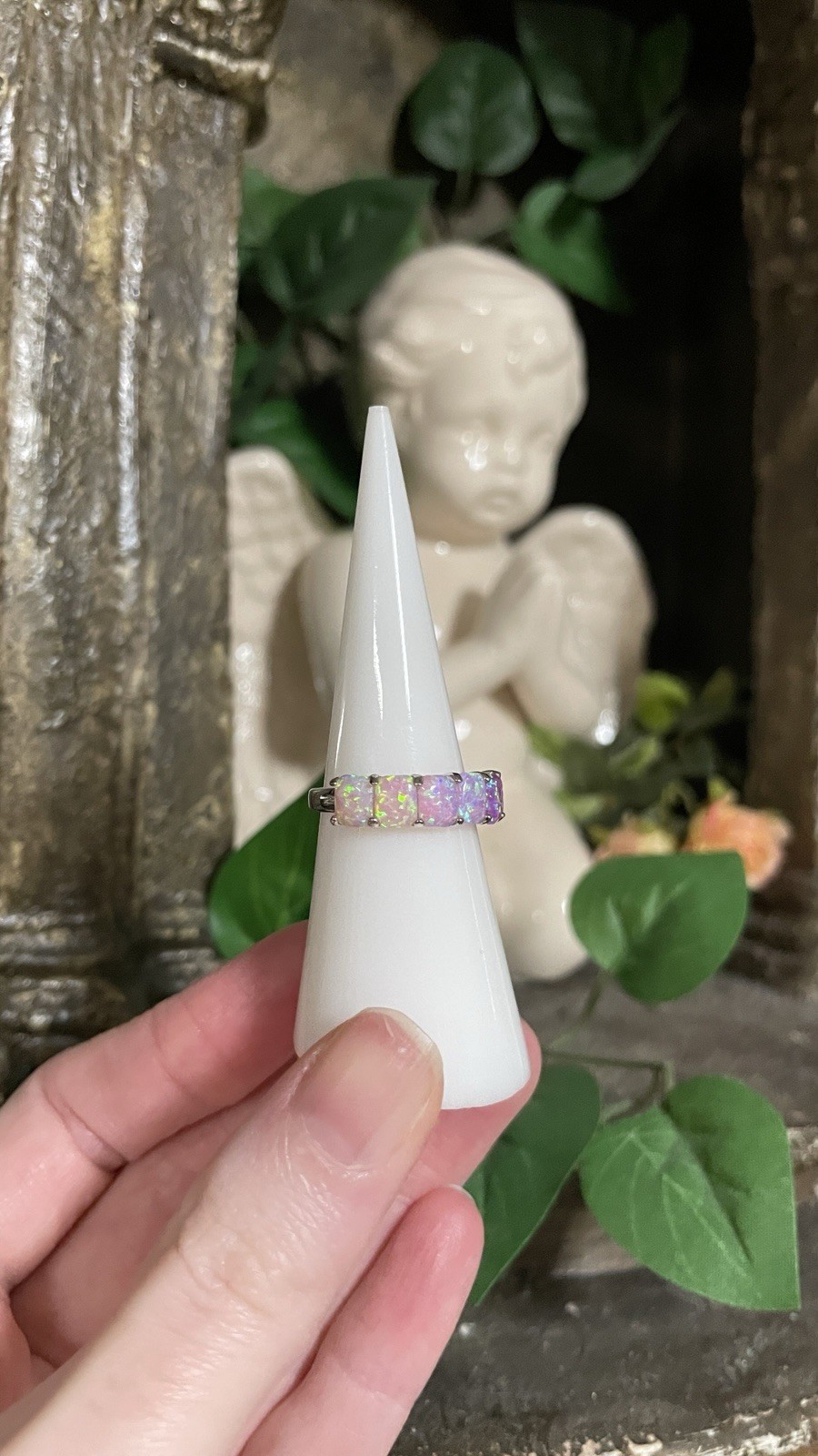 Bomb Party Ring Size 5 Pastel Pink And Purple Opals Silver Ring