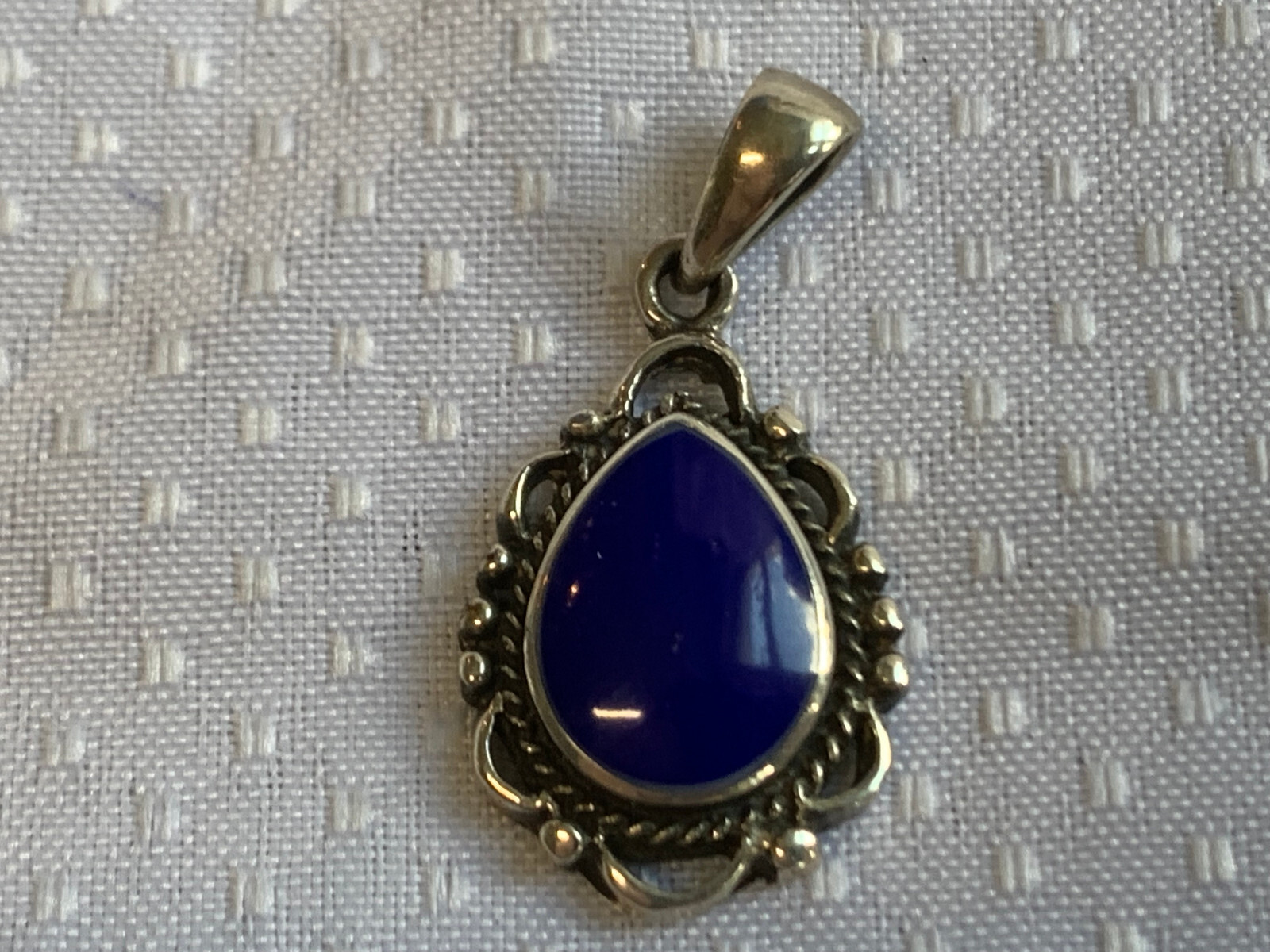 Sterling Silver Pendant 3.59g Fine Jewelry Blue Teardrop Color Stone Bezel