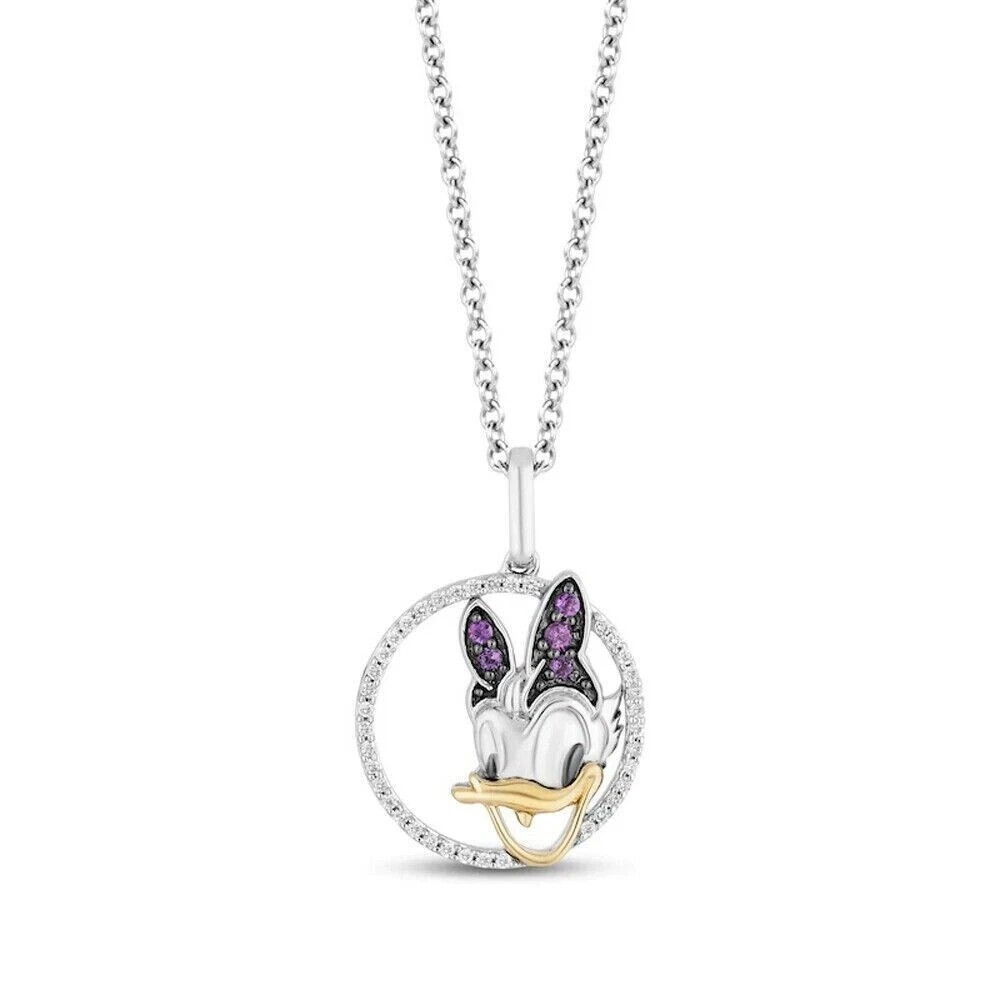 1.50Ct Simulated Amethyst & Diamond Pendant 18″Necklace 14K Two Tone Gold Plated