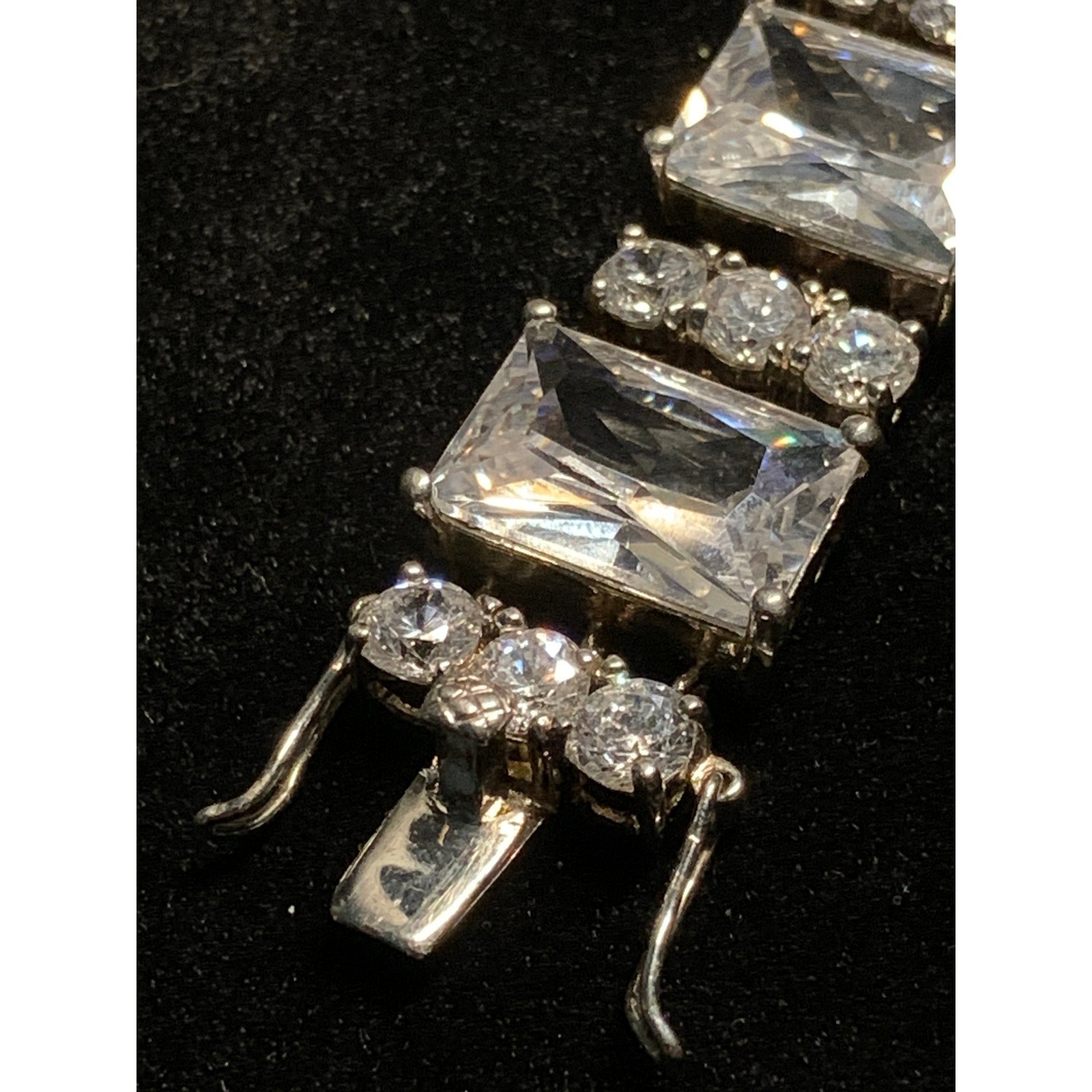Emerald Cut Cubic Zirconia Tennis Bracelet Silver Tone 6.5 Inch Bridal Wedding