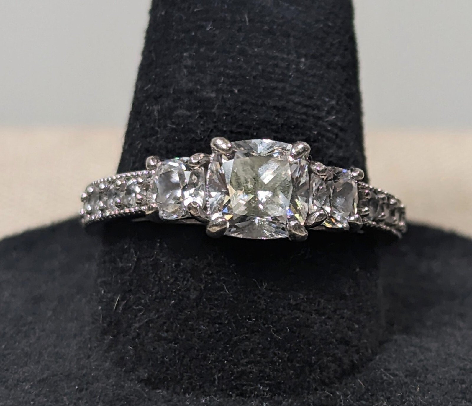 BERRICLE STERLING SILVER THREE STONE SQUARE CZ ENGAGEMENT RING SIZE 9 (L186)