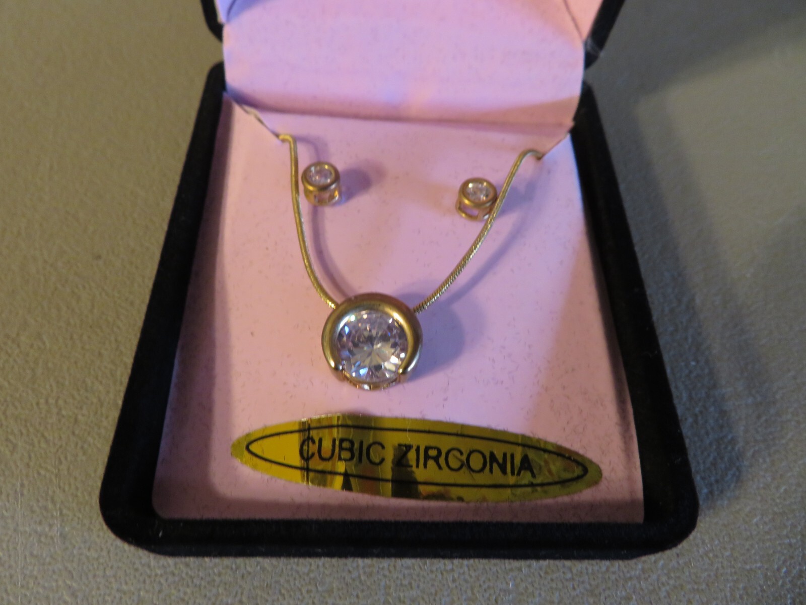 NEW Vintage Bijoux Terner Signed Gold Color Cubic Zirconia Necklace & Earrings