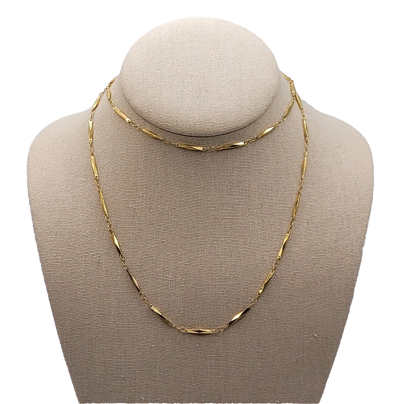 Elegant Elongated Marquise Shape Bar Link Gold Tone Chain Necklace 30.5 Inch