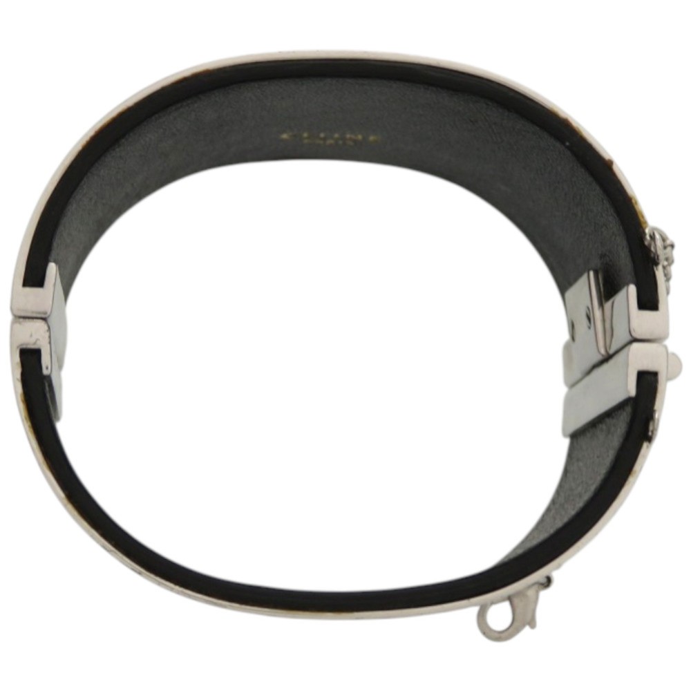 Celine Manchette Silver Tone Leather Cuff Bangle Bracelet Size M